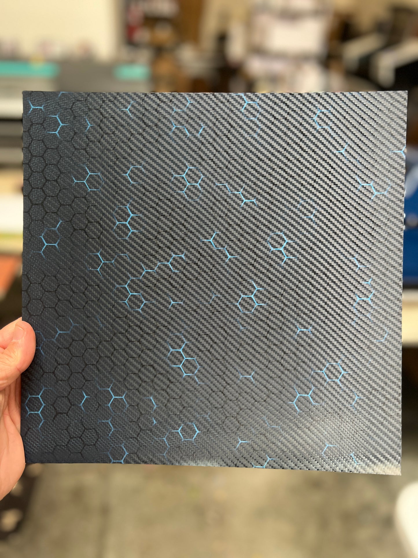 Blue Hex on Carbon Fiber 12x12