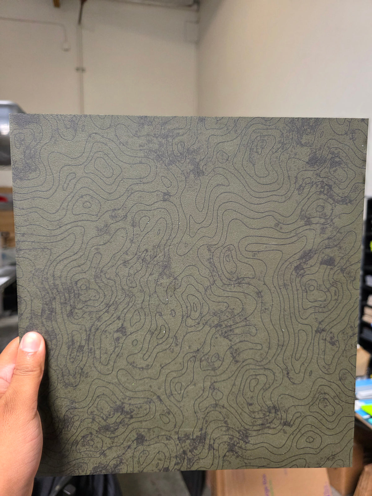 Grunge Topo on OD Green (small debris in print)