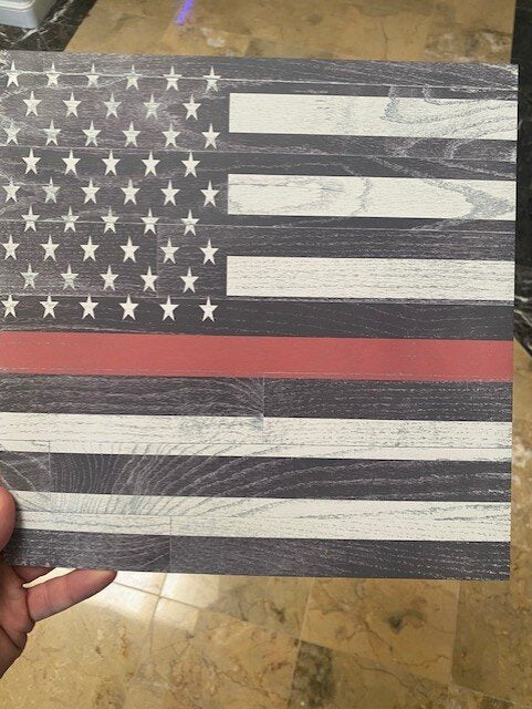 Thin Red Line on Wood Grain