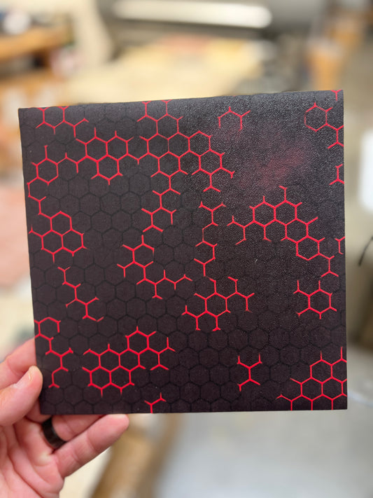 Rooster Red Hex 8x8 (slight fading in corner)