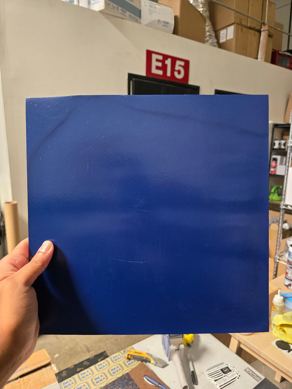 Black on Police Blue (slightly warped)