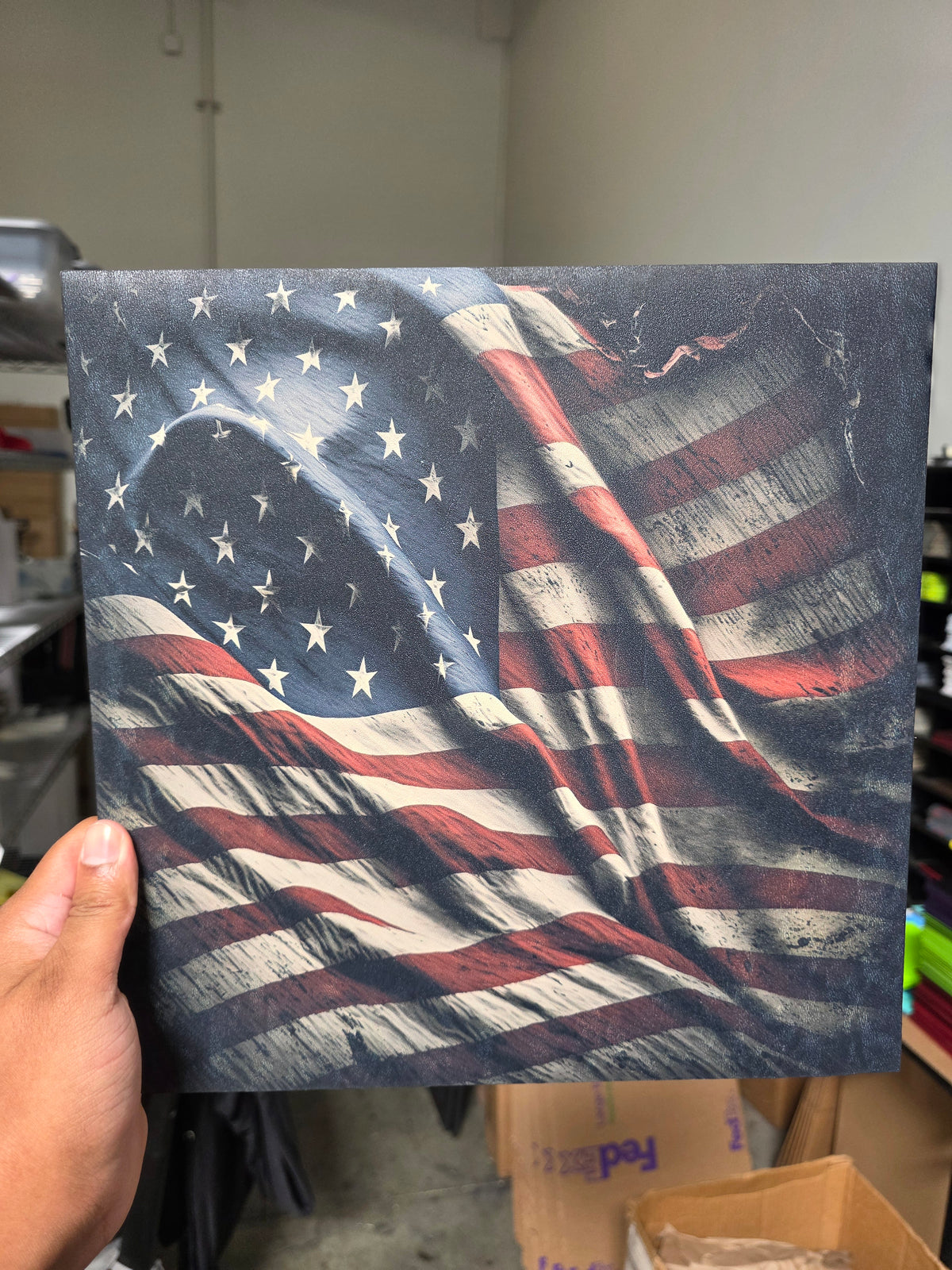 Distressed American flag (slightly faded on the edges)