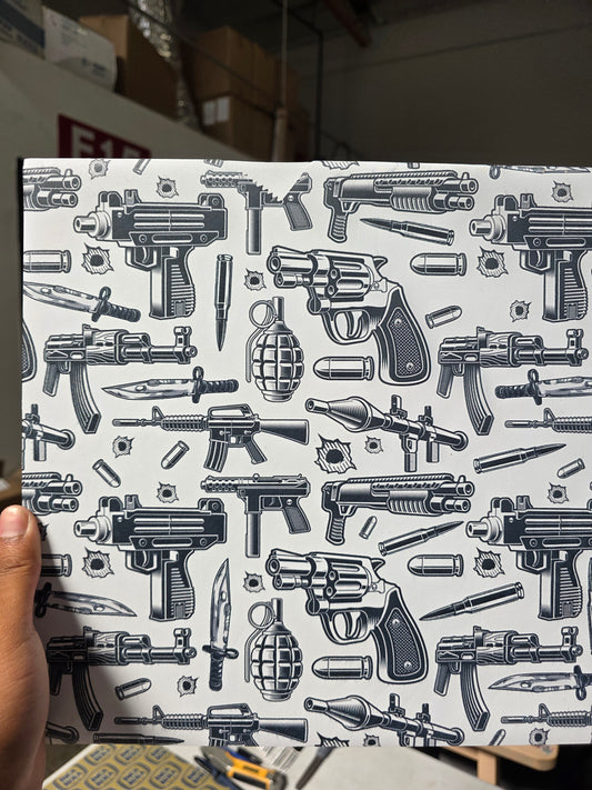 Guns on white (tape mark on top)