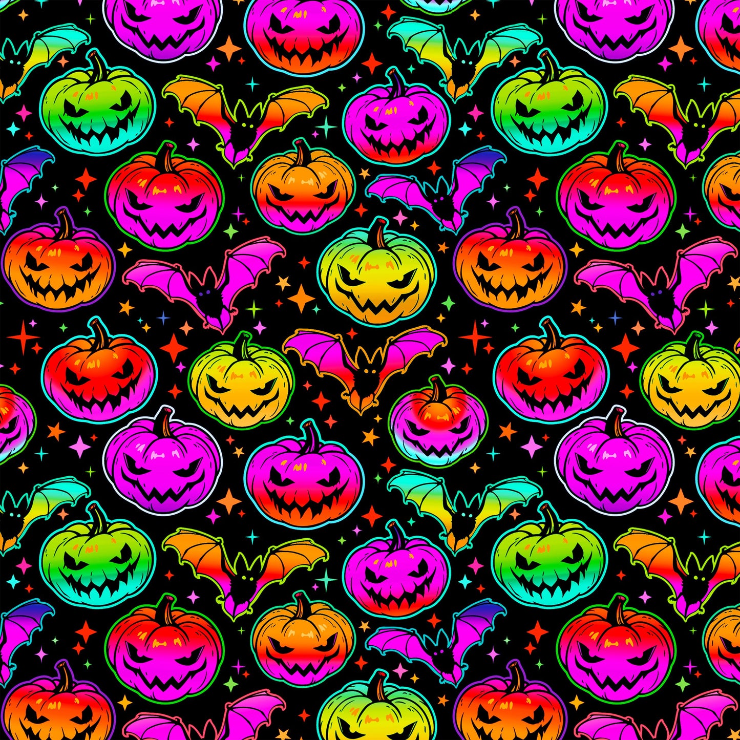 Neon Pumpkins and Bats