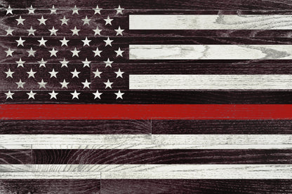 Thin Red Line on Wood Grain